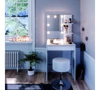 Vicco Coiffeuse Isabelle, Blanc, 60cm avec éclairage LED et Tabouret, Peu encombrant et Fonctionnel à la Fois