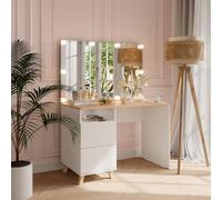 Vicco Coiffeuse Karen, Blanc/Artisan, 110cm avec Guirlande Lumineuse LED