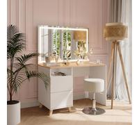 Vicco Coiffeuse Karen, Blanc/Artisan, 110cm avec Tabouret et Miroir LED