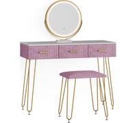 Vicco Coiffeuse Layla, Rose/Blanc, 100 cm avec éclairage LED et Tabouret