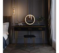 Vicco Coiffeuse Layla, Noir Haute Brillance, 100 cm avec Miroir LED et Tabouret