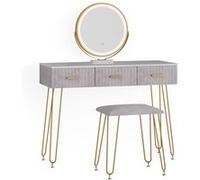 Vicco Coiffeuse Layla, Gris/Blanc, 100 cm avec éclairage LED et Tabouret