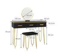 Vicco Coiffeuse Layla, Noir Haute Brillance, 100 cm avec Miroir LED et Tabouret