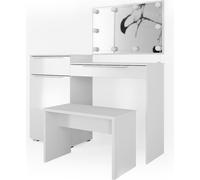 Vicco coiffeuse Lilli, 135 cm avec éclairage LED et banc, Blanc Haute brillance