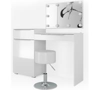 Vicco coiffeuse Lilli, 135 cm avec éclairage LED et tabouret, Blanc Haute brillance