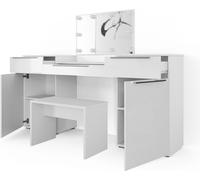 Vicco Coiffeuse Lilli, Blanc Haute Brillance, 190 cm avec éclairage LED et Banc
