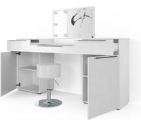 Vicco coiffeuse Lilli, Blanc Haute brillance, 190 cm avec éclairage LED et tabouret