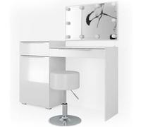 Vicco Coiffeuse Lilli, Blanc, 135cm avec éclairage LED et tabouret Blanc G