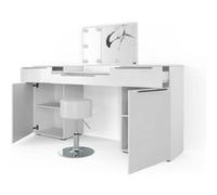 Vicco coiffeuse Lilli, Blanc Haute brillance, 190 cm avec éclairage LED et tabouret