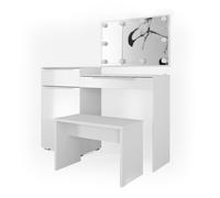 Vicco coiffeuse Lilli, 135 cm avec éclairage LED et banc, Blanc Haute brillance