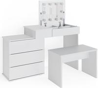 Vicco Coiffeuse Lotos, Blanc, 117 cm avec éclairage LED et Banc