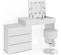 Vicco Coiffeuse Lotos, Blanc, 117 cm avec éclairage LED et Tabouret