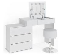 Vicco Coiffeuse Lotos, Blanc, 117 cm avec éclairage LED et Tabouret