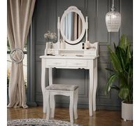 Vicco Coiffeuse Meghan, Blanc, 75 cm avec Tabouret