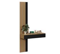 Vicco Coiffeuse Melina, Chêne/Noir 100 cm | sans miroir · 2 Tiroirs · Mural · avec panneau mural · Aspect suspendu