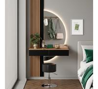 Vicco Coiffeuse Melina, Chêne/Noir, 100cm avec Miroir LED et Tabouret