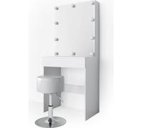 Vicco coiffeuse Melle, 68 cm avec éclairage LED et tabouret, Blanc