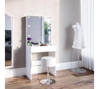 Vicco Coiffeuse Melle, Blanc, 68 cm avec éclairage LED et Tabouret