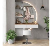 Vicco Coiffeuse Melora, Blanc/chêne, 100cm avec Miroir LED et Tabouret, pour Le Rangement des cosmétiques et Accessoires