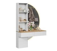 Vicco Coiffeuse Melora, Blanc/chêne, 100cm avec Miroir LED, pour Le Rangement des cosmétiques et Accessoires