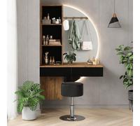 Vicco Coiffeuse Melora, Chêne/Noir, 100cm avec Miroir LED et Tabouret, pour Le Rangement des cosmétiques et Accessoires