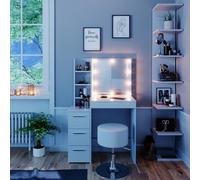 Vicco coiffeuse Meryl, Blanc, 80 cm avec éclairage LED et tabouret