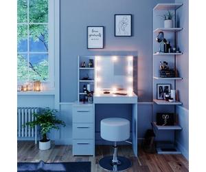 Vicco Coiffeuse Meryl, Blanc, 80cm avec éclairage LED et Tabouret, Convient pour Le Maquillage, la Coiffure et Le Rangement des cosmétiques