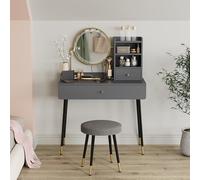 Vicco Coiffeuse Mirela, Gris, 90cm avec Miroir LED et Tabouret, Convient à l’Entretien Quotidien et à l’Organisation des Articles de Maquillage