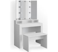 Vicco coiffeuse Nora, 90 cm avec éclairage LED et banc, Blanc