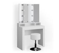 Vicco coiffeuse Nora, Blanc, 90 cm avec éclairage LED et tabouret