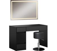 Vicco Coiffeuse Omira, 120 cm avec miroir LED et tabouret, Noir