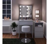 Vicco Coiffeuse Ruben, Blanc, avec Armoire à tiroirs, éclairage LED et Tabouret, Compact et Peu encombrant - idéal pour Les Petites pièces