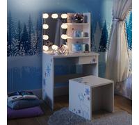 Vicco Coiffeuse Schneeflocke, Blanc 54.8 cm | ✓ Miroir avec guirlande LED · ✓ Banc · 1 Tiroir · Sur pied · Compartiments de rangement ouverts