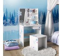 Vicco Coiffeuse Schneeflocke, Blanc 54.8 cm | ✓ Miroir · ✓ Banc · 1 Tiroir · Sur pied · Compartiments de rangement ouverts