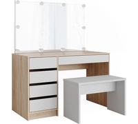 Vicco coiffeuse Sherry, 120 cm avec éclairage LED et banc, Sonoma/Blanc
