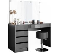 Vicco coiffeuse Sherry, 120 cm avec éclairage LED et tabouret, Anthracite Haute brillance