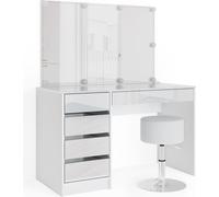 Vicco Coiffeuse Sherry, Blanc, 120 cm avec éclairage LED et Tabouret