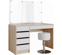 Vicco coiffeuse Sherry, 120 cm avec éclairage LED et tabouret, Sonoma/Blanc
