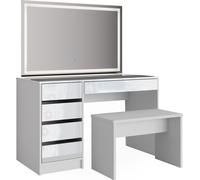 Vicco Coiffeuse Sherry, Blanc Haute Brillance, 120 cm avec Miroir LED et Banc