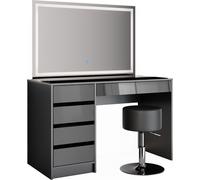Vicco Coiffeuse Sherry, Anthracite Haute Brillance, 120 cm avec Miroir LED et Tabouret