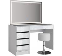 Vicco Coiffeuse Sherry, Blanc Haute Brillance, 120 cm avec Miroir LED et Tabouret