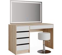Vicco Coiffeuse Sherry, 120cm avec miroir LED et tabouret, Blanc/Sonoma