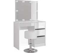 Vicco coiffeuse Sherry, 90 cm avec éclairage LED et tabouret, Blanc Haute brillance