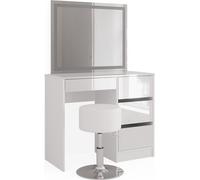 Vicco coiffeuse Sherry, Blanc Haute brillance, 90 cm avec miroir LED et tabouret