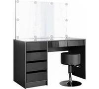 Vicco Coiffeuse Sherry, Anthracite, 120cm avec éclairage LED et tabouret Anthracite G