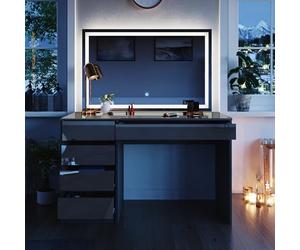 Vicco Coiffeuse Sherry, Anthracite, 120cm avec Miroir LED, avec éclairage LED et Grand Miroir rectangulaire