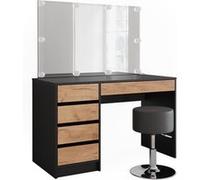 Vicco Coiffeuse Sherry, Anthracite/chêne doré, 120x75cm avec éclairage LED et Tabouret