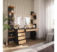 Vicco Coiffeuse Sherry, Anthracite/chêne doré, 120x75cm avec Miroir & éclairage LED, avec éclairage LED et Grand Miroir rectangulaire