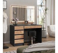 Vicco Coiffeuse Sherry, Anthracite/chêne doré, 120x75cm avec Miroir LED et Tabouret