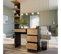 Vicco Coiffeuse Sherry, Anthracite/chêne doré, 90x75cm avec Miroir & éclairage LED